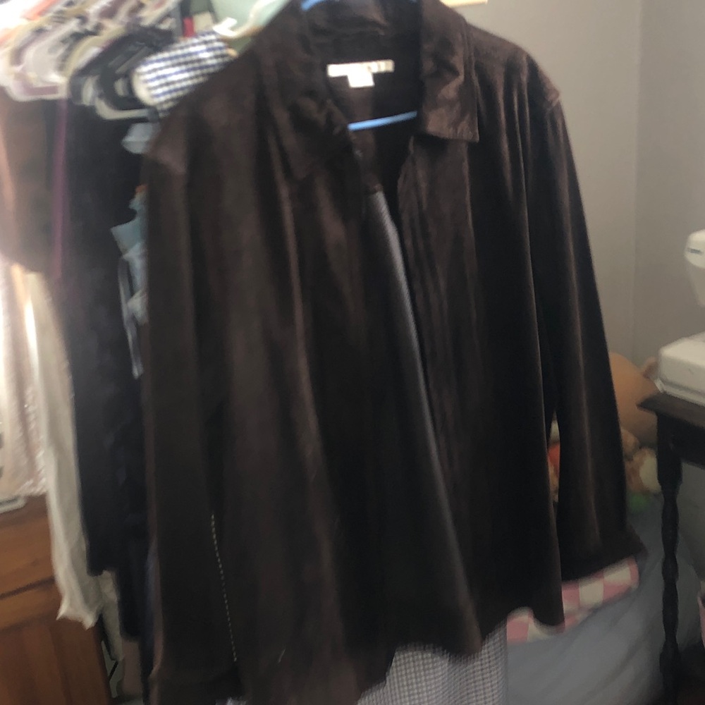 Dark Brown Suede faux leather Zip-Front Jacket/ shacket